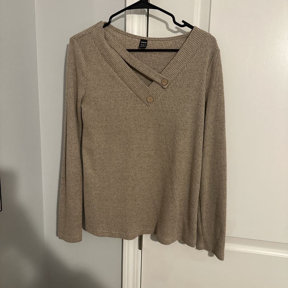 SHEIN Tan V-Neck Sweater